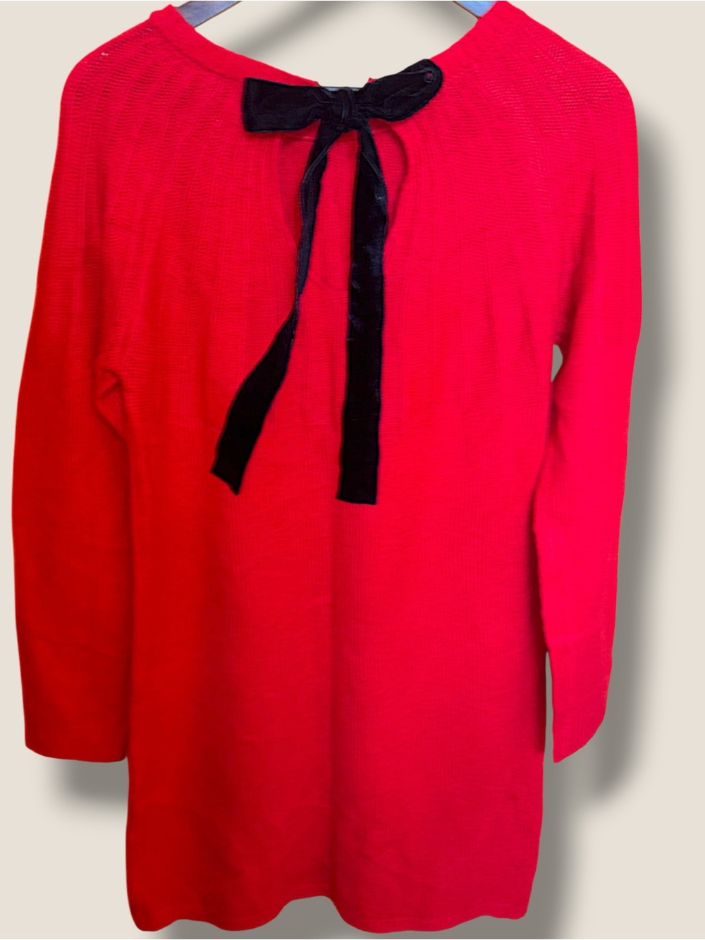 Cozy Knit Red with Black Ribbon- Tie Back Women’s Sweaterdress Coquette Girl